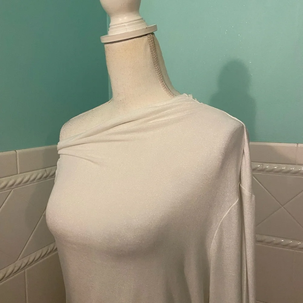 Ivory Shimmer Asymmetrical Ruched Tunic - Picture 5 of 10
